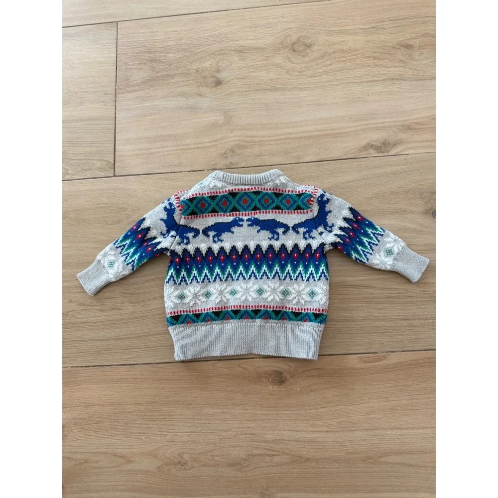 OshKosh Bgosh Baby Boy Dinosaur Fair Isle Sweater Gray Blue 3M